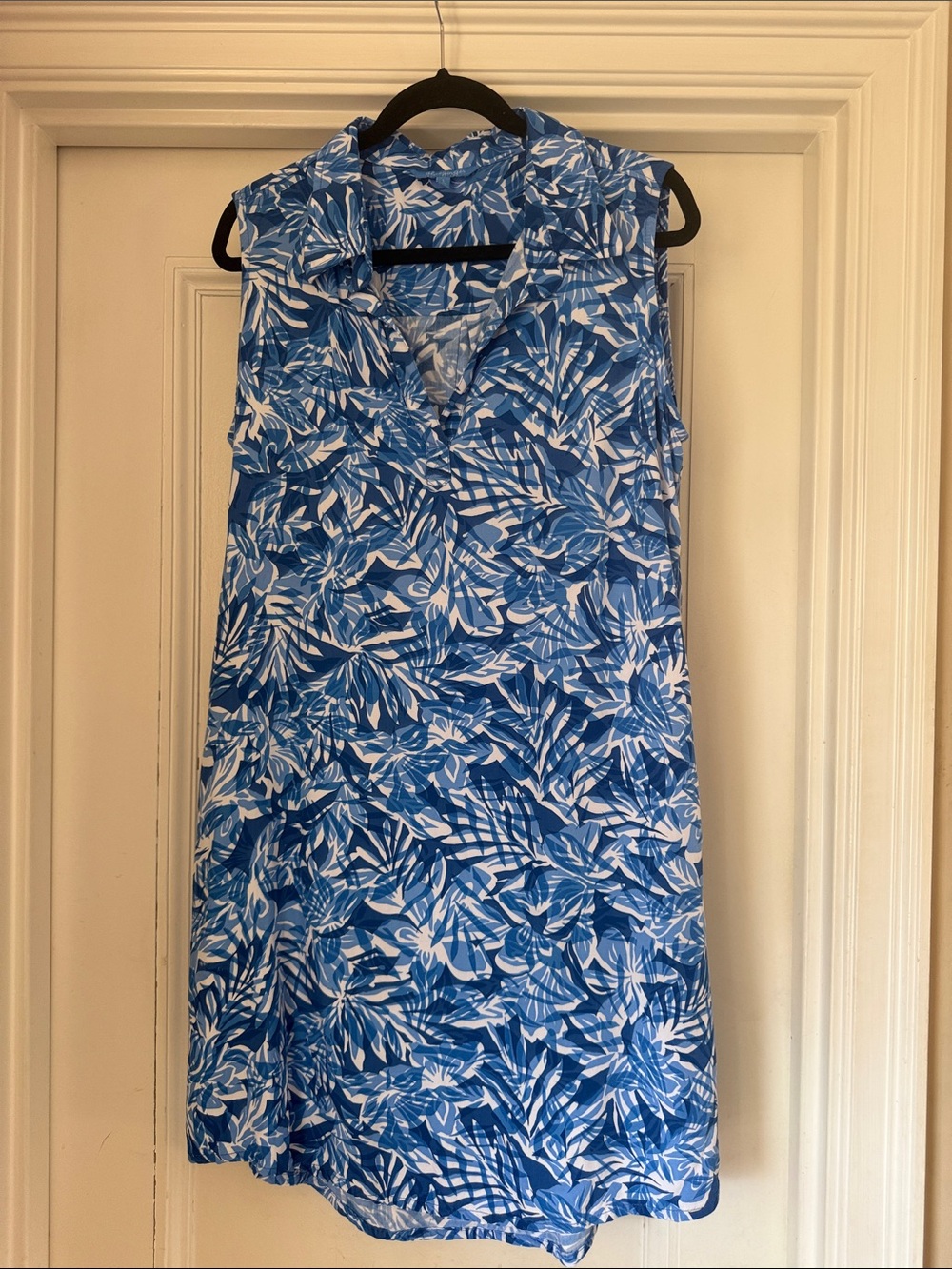 Blue Ginger Hawaii Shirt Dress in blue palm pattern